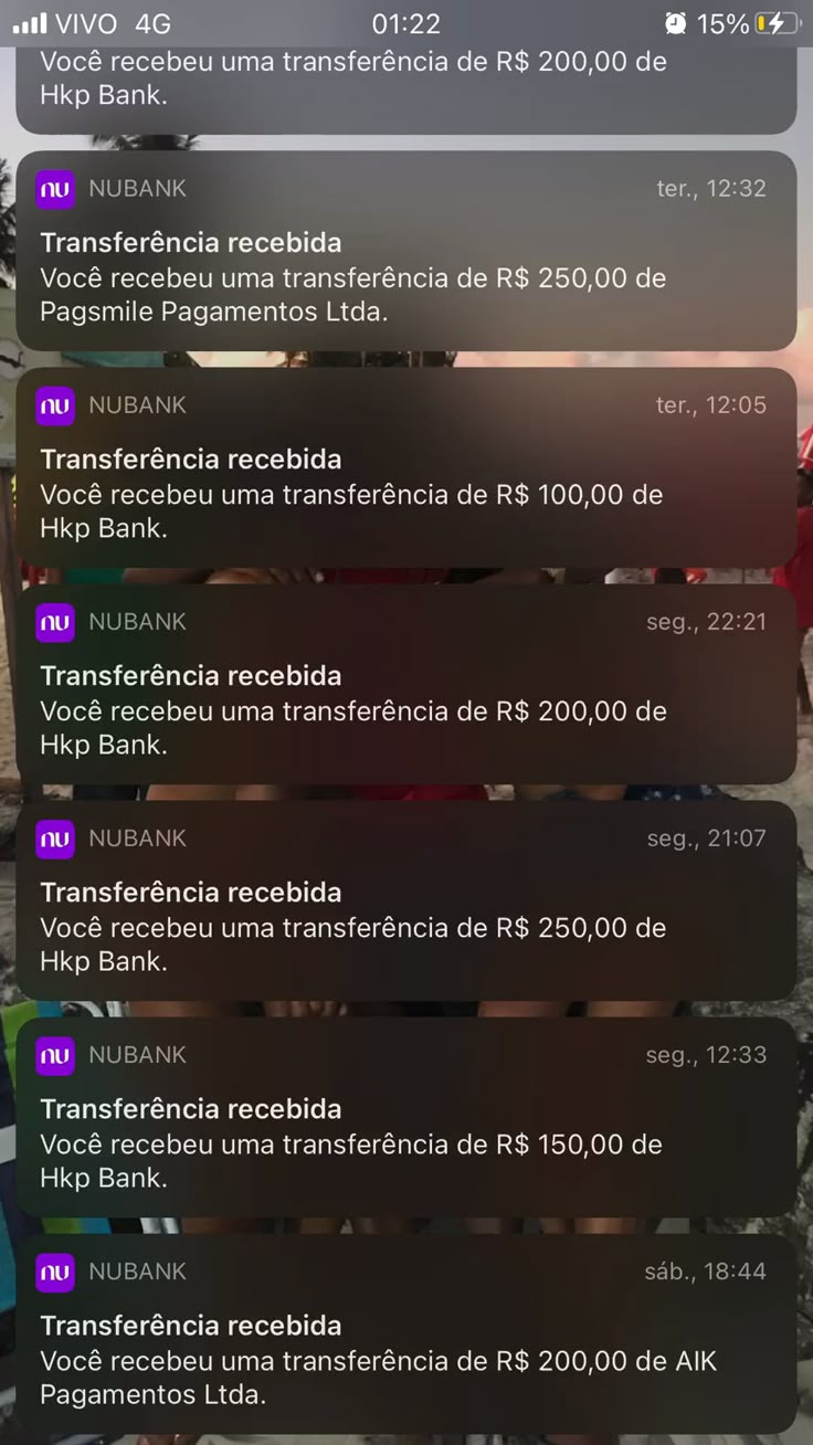 Nubank — Múltiplas transferências recebidas